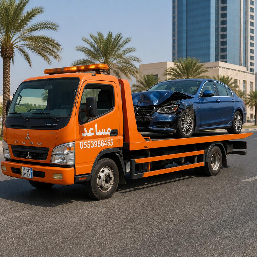 سطحة تحمل سيارة تعرضت لحادث